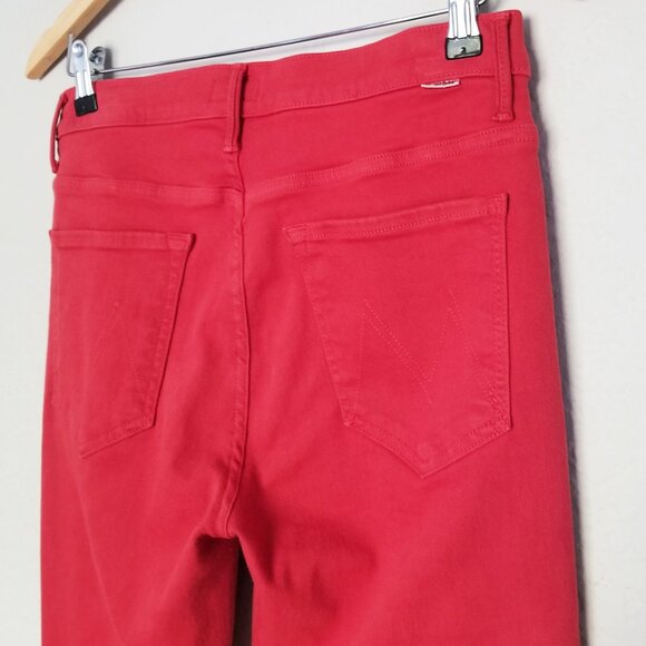 MOTHER The Insider High-Rise Crop Step Fray Jeans Hot Rod Red Size 30 $208 - Picture 10 of 16